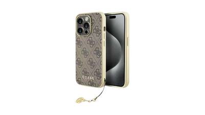 Guess PU 4G Metal Logo Rückschale für iPhone 15 Pro Max Grau Gold