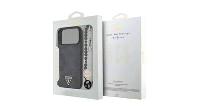 Guess PU 4G Metal Logo Strap Rückschale für iPhone 17 Pro Schwarz