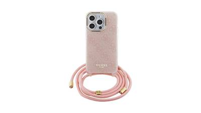 Guess PU 4G Logo Strap Rückschale für iPhone 15 Pro Pink Gold