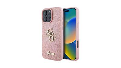 Guess PU 4G Metal Logo Rückschale für iPhone 16 Pro Pink Gold
